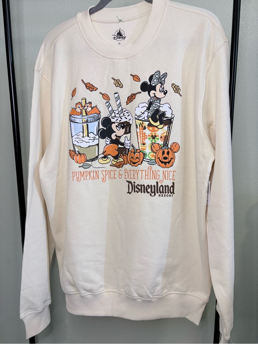 NWT Disneyland Pumpkin Spice Everything Nice Mickey Minnie Sweatshirt Size M